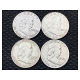 4 Silver Franklin Half Dollars