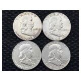 4 Silver Franklin Half Dollars