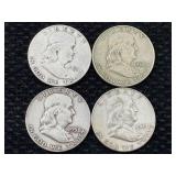 4 Silver Franklin Half Dollars