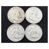 4 Silver Franklin Half Dollars