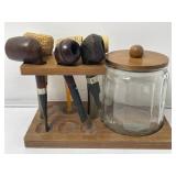 6 Estate Pipes w/ Tobacco Jar Stand
