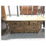 Vtg Asian Wood Entry Bench with Drawers - approx.