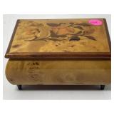Italian Wood Floral Inlay Lidded Jewelry Box.