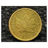 24k Canadian Gold Maple Leaf Coin W/14k Post, 3.2g