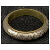 Silver Bangle Bracelet W/brass Center, Hollow,