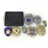Leather badge case & asstd police + security pins