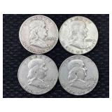 4 Silver Franklin Half Dollars