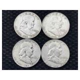 4 Silver Franklin Half Dollars
