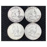 4 Silver Franklin Half Dollars