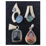 4 Sterling & Gemstone Pendants 33.3g TW