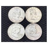 4 Silver Franklin Half Dollars