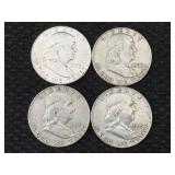 4 Silver Franklin Half Dollars