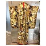 Silk Kimono, black w/gold design & red lining