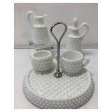 Hobnail Milk Glass Condiment Set. Missing Some
