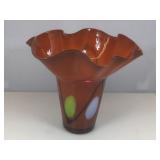 Large 16in H Art Glass Vase 17in Opening.