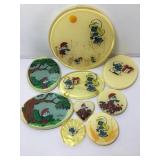 Vtg Smurf hot pads assorted sizes, lg 12x12 in,