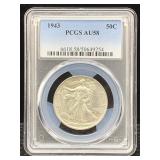 1943 Pcgs Au58 Silver Walking Liberty Half Dollar