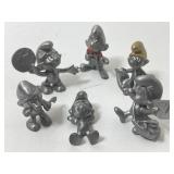 6 Pewter Smurfs Figures. 1980 Peyo by The
