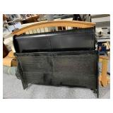 Pair Queen Bed Frames - Blonde Wood and Black -