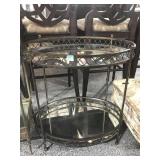 Modern Mirrored Side Table - Metal Frame -