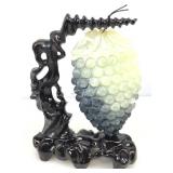 Chinese Xiuyan Jade Hanging Grape Sculpture 9in H