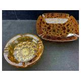 2 Vtg Amber glass ashtray