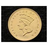 1865 22k Gold Indian Princess Head 1 Dollar Coin