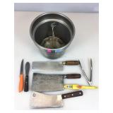 3 Vtg meat cleavers & more