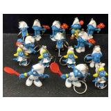 Vtg Smurf keychain figures, assorted