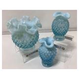 Fenton Blue Opalescent Art Glass Mini Vases