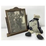 Cloth Folk Art Doll & Antique Hinged Wood 8x10