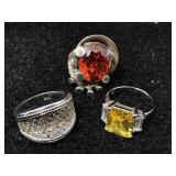 .925 Custom Ring w/ Orange Stone Sz 8 and More