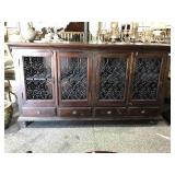 7ft Solid Wood Media Bookshelf - Scrolled Metal