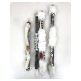 4 Native American Talking Sticks, leather, fur &