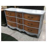 5ft Vtg Dresser Painted Blue 9 Drawers - Good