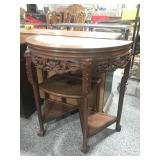 Vtg Asian Hall Table with Pink Marble Top and