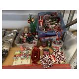 Assorted holiday decor items. Christmas