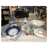 Vtg Porcelain decanter, plates, dishes and