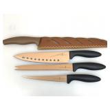 3 copper chef knives and 1 Kuhn Rikan bread knife