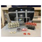 Dealer shoe, Playing card decks, chips and tote