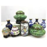 New Enameled trinket caskets and small vases.