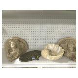 2 Angel face wall shelf, decorative shell and