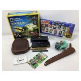 Dartboard game set, NIB pirates figures, pens and
