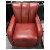 Red Faux Leather Armchair Swivel Base - Some wear