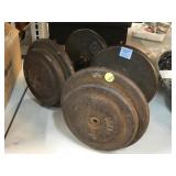 Rusty metal dumbbell weights.