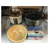 Nib Pasta Machine, 2 Crockpots, and Salad Bowl.
