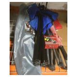Umbrella, binoculars and 3 Portable chairs