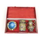New Enameled gift set. Table lighter, ashtray and