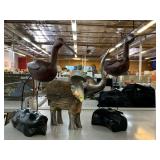 Heron and elephant statues mixed media art