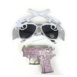 Bedazzled Gun Belt Buckle and Gun Sunglasses